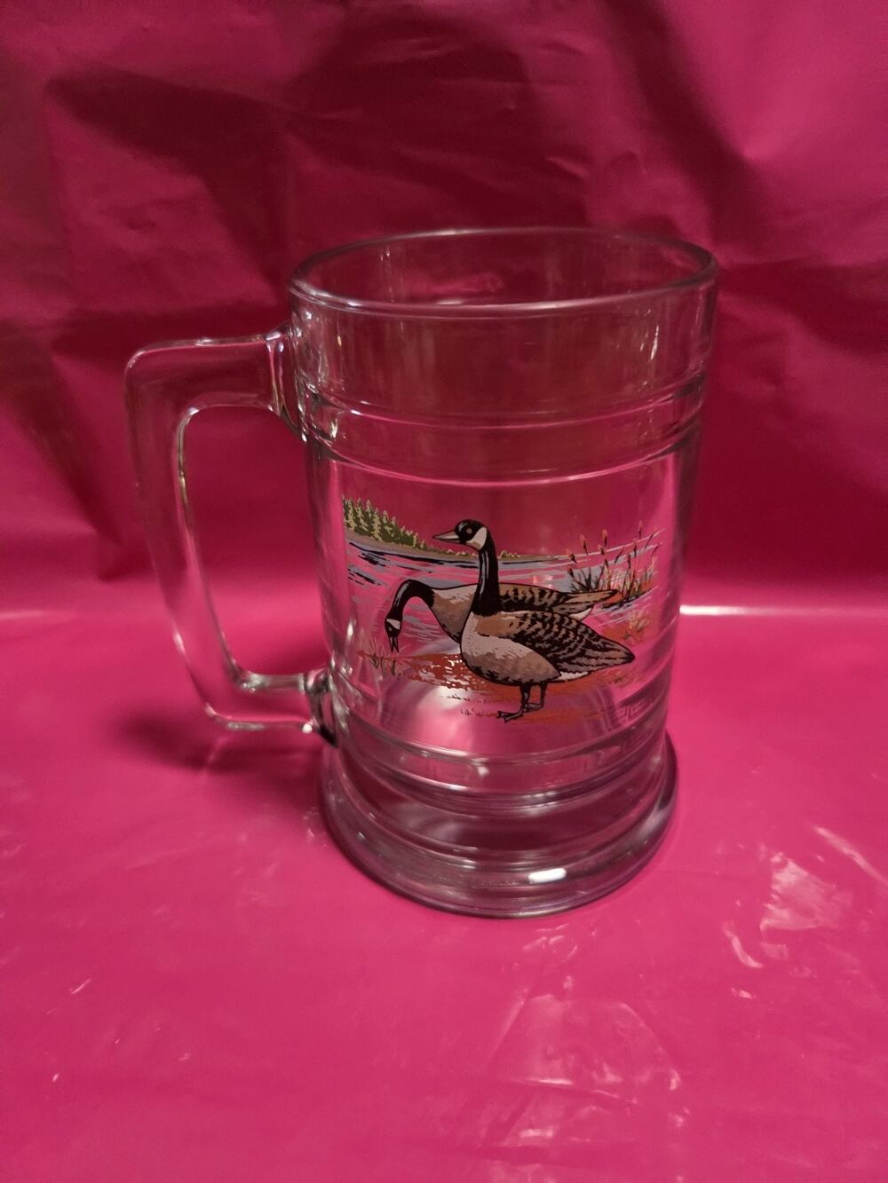 Vintage 1970 Glass Beer Mug With Wild Ducks H 5" W 3.25" 1LB